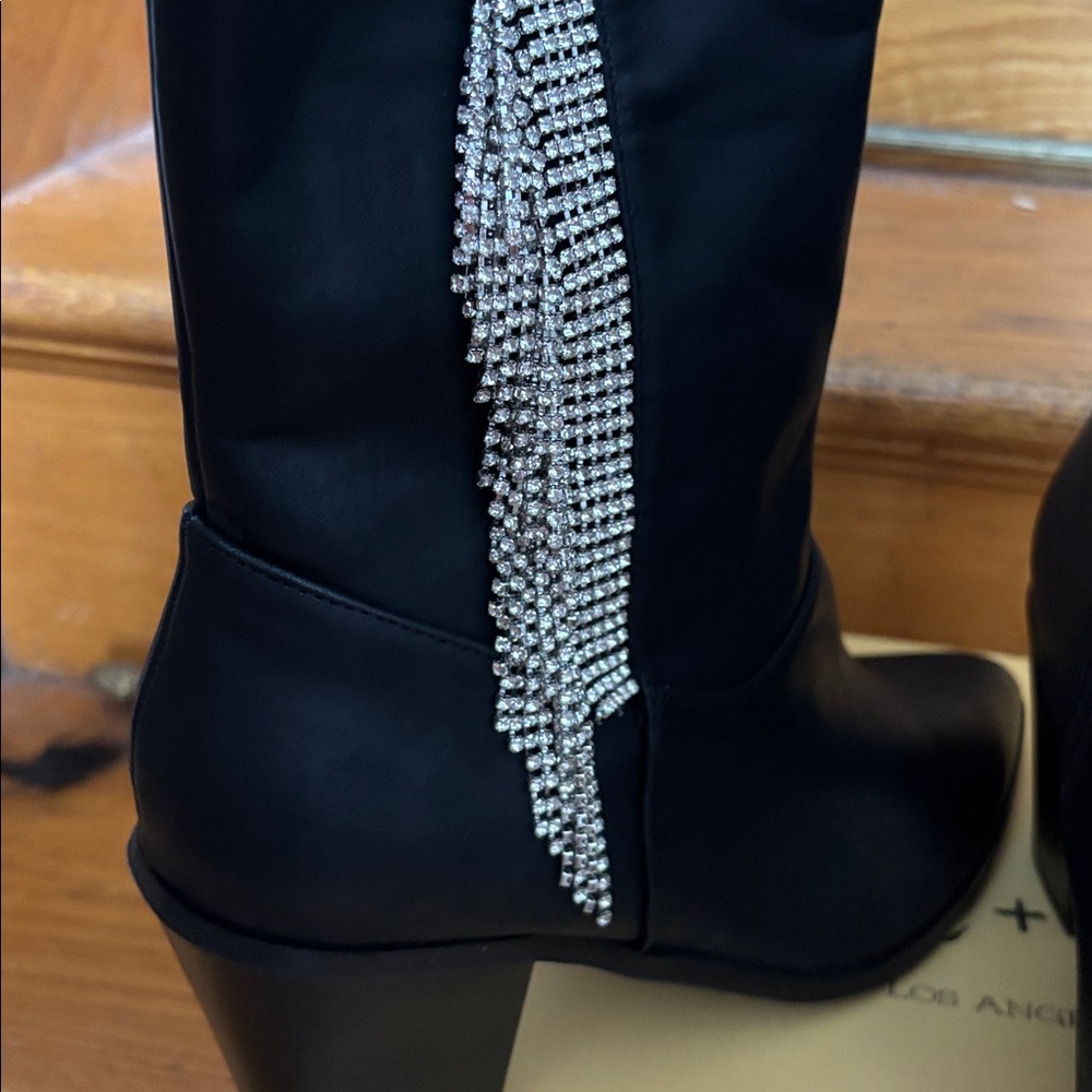 Chase + Chloe Black Heeled Women's Boots with Rhinestone Fringe Size 11 - Picture 3 of 10